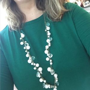 Pearl + Crystal Drops Long Necklace